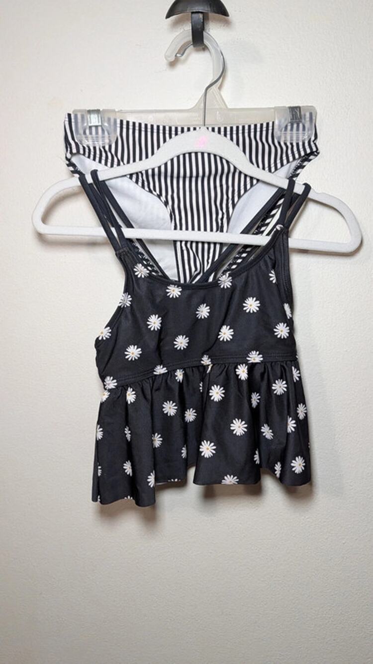 Old Navy Tankini Black White Daisy Stripes Girls Size S 6-7